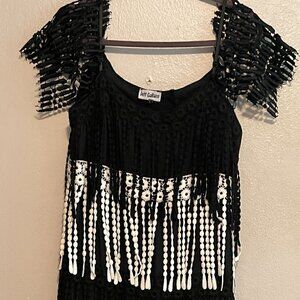 Jeff Gallano "flapper" dress, Roaring 20s, embroidered black/white Size S